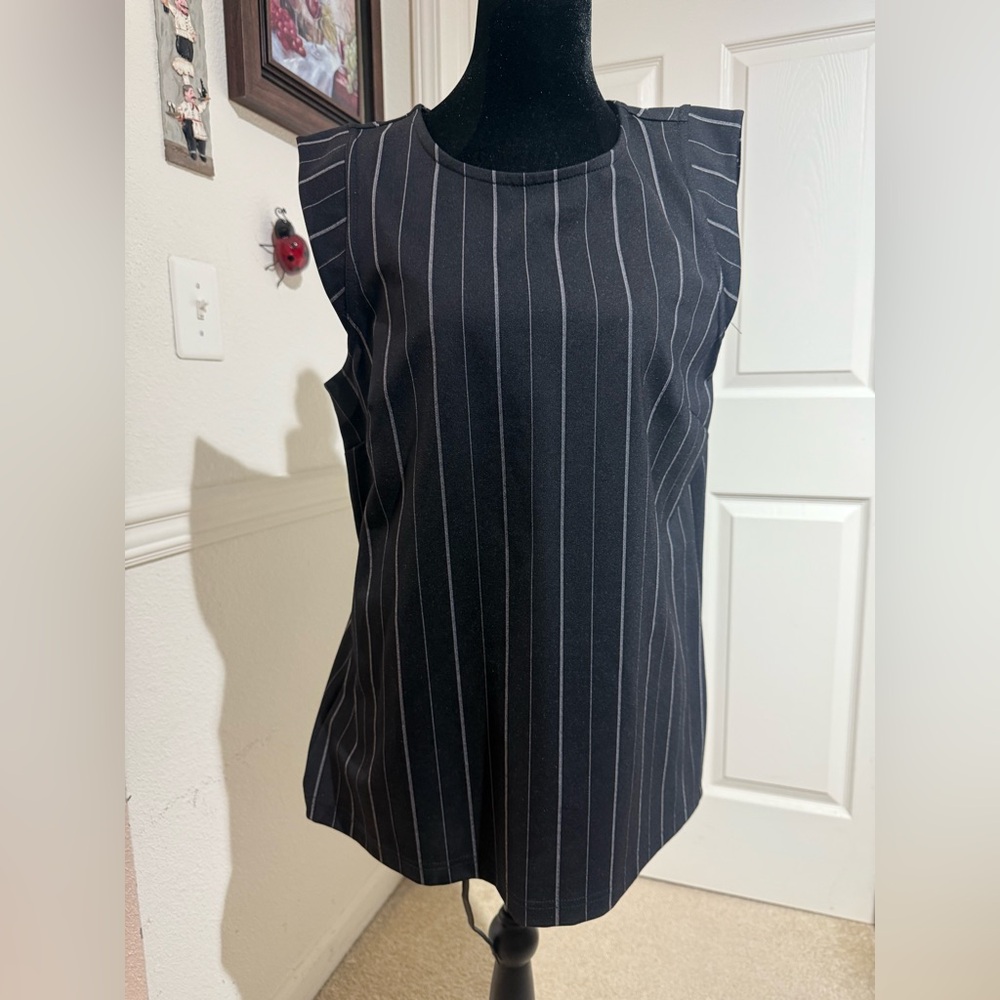 Classic Women's Black Pinstripe Sleeveless Top